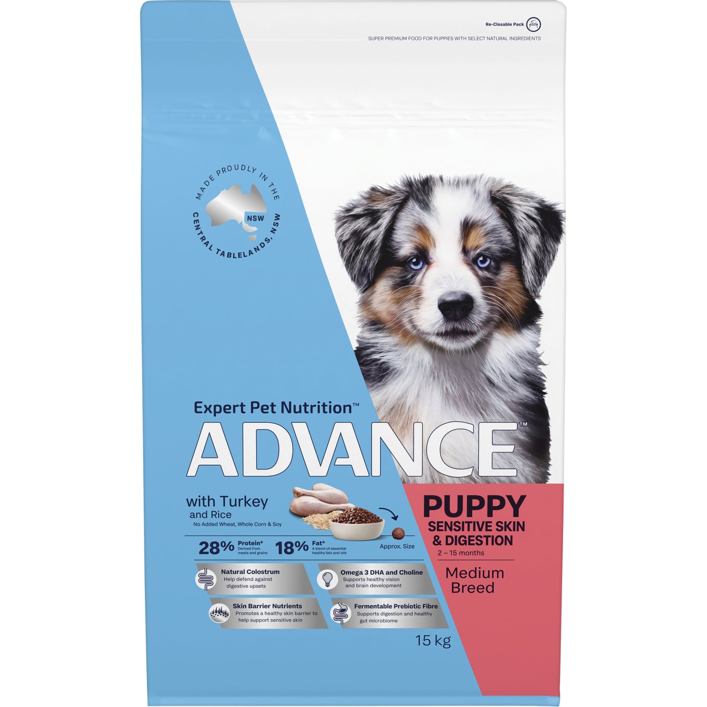 Advance Puppy Sensitive Medium Breed dog food bag Alihan