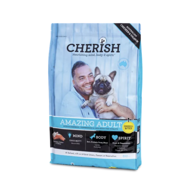 Healthy adult dog eating Cherish Amazing Adult kibble Alihan