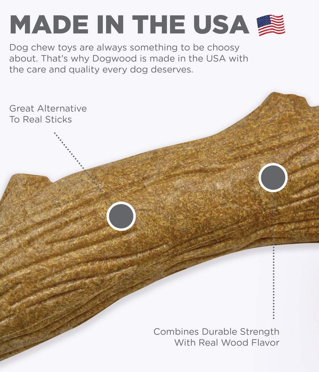 Petstages Dogwood Durable Sticks for dogs, designed to be long-lasting and chew-resistant. Made with real dogwood and featuring a natural wood flavor, these durable chew toys help clean teeth and satisfy your dog's chewing instincts. Perfect for tough chewers and promoting dental health.