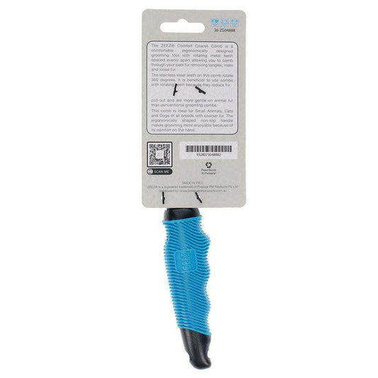 Ergonomic non-slip handle pet grooming comb for cats and dogs.