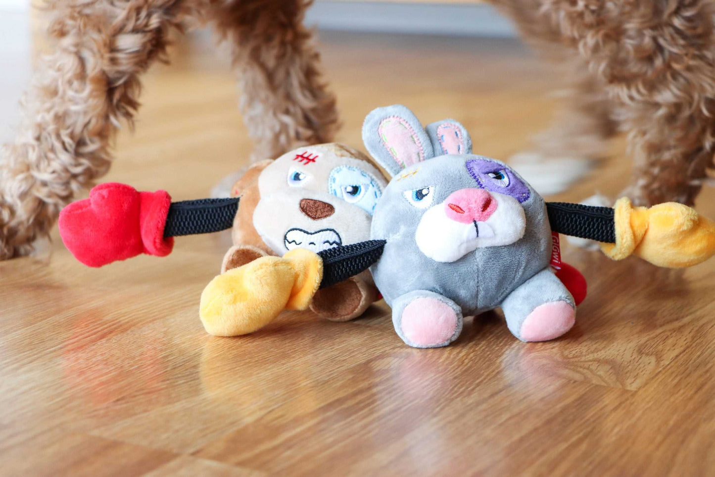 GiGwi Rock Zoo Boxer Rabbit Dog Toy – Interactive Plush Toy with Stretchy Bungee Arms, Squeakers, and Crinkle Paper Feet for Engaging Play