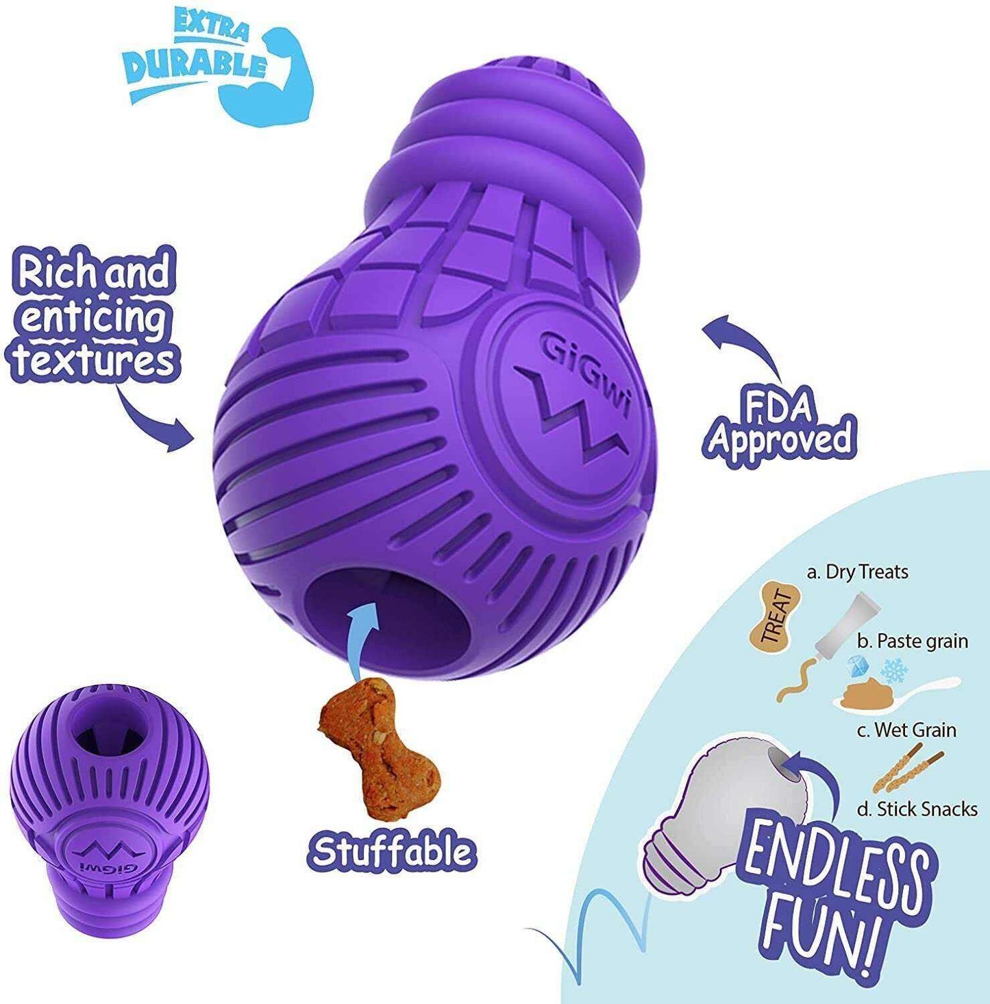 GiGwi Treat Dispensing Bulb Dog Toy – Interactive Rubber Toy with Treat Compartments for Mental Stimulation and Engaging Play