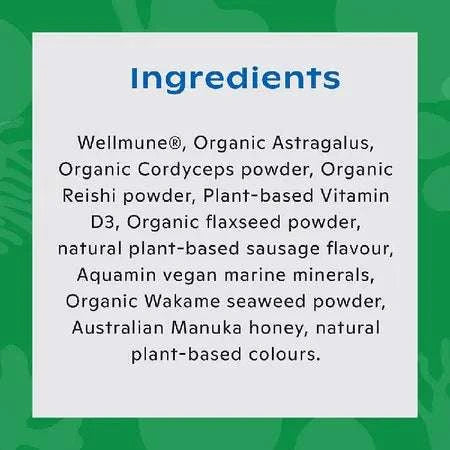 Nectar of the Dogs Immune + Wellness Dog Soluble Powder 150g, highly recommended for boosting canine immune health. Features human-grade ingredients, including Wellmune, Organic Astragalus, and medicinal mushrooms, in a tasty Aussie BBQ sausage flavor. Ideal for enhancing your dog’s wellness and easy to mix into food or water.