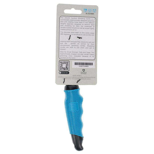 ZEEZ Comfort Fine Comb, a premium ergonomic grooming tool for pets, shown with its packaging.