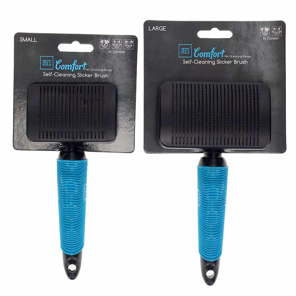 Self-cleaning feature of the ZEEZ Slicker Brush removing pet hair effortlessly.