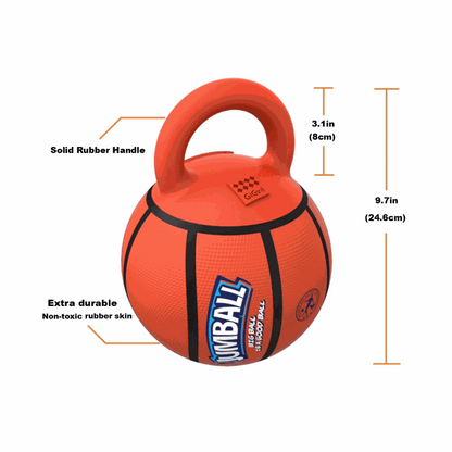 GiGwi Jumball Basketball-rubber ball with handle in yellow/ orange Size, solid rubber handle, extra durable. non toxic rubber skin, 9.7 inch 