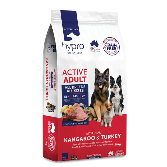 Working dog eating Hypro Premium Kangaroo Turkey kibble Alihan


