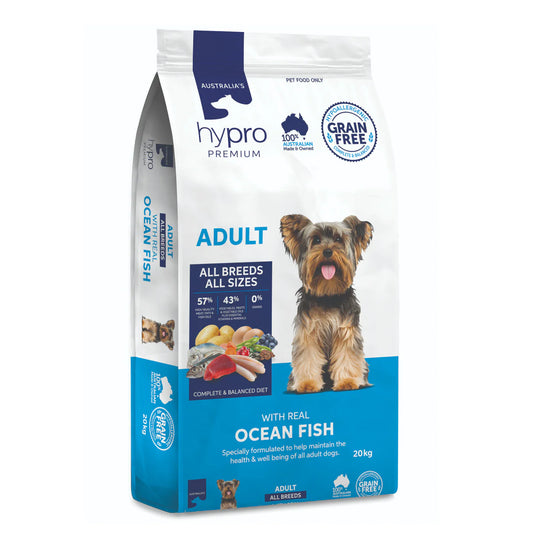 Dog food package with 'Hypro Premium' branding on a white background
