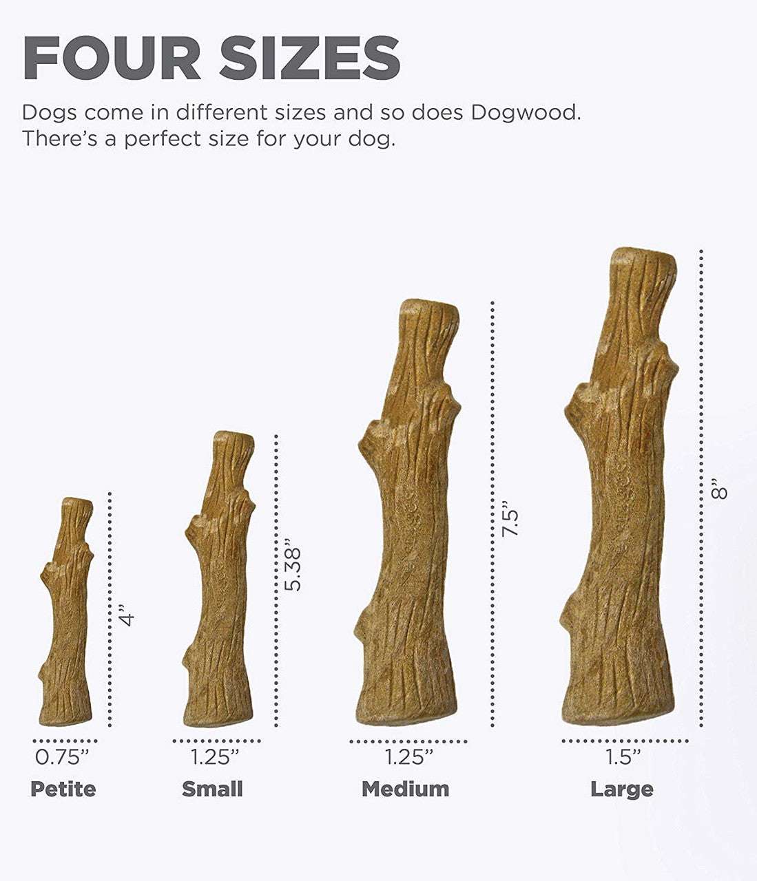 Petstages Dogwood Durable Sticks for dogs, designed to be long-lasting and chew-resistant. Made with real dogwood and featuring a natural wood flavor, these durable chew toys help clean teeth and satisfy your dog's chewing instincts. Perfect for tough chewers and promoting dental health.