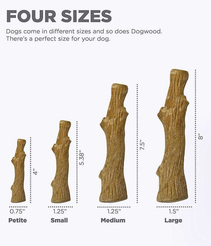 Petstages Dogwood Durable Sticks for dogs, designed to be long-lasting and chew-resistant. Made with real dogwood and featuring a natural wood flavor, these durable chew toys help clean teeth and satisfy your dog's chewing instincts. Perfect for tough chewers and promoting dental health.