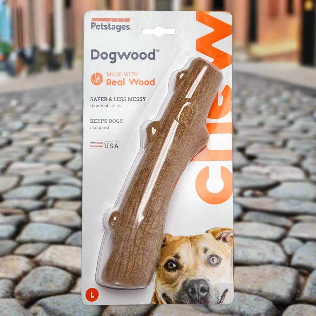Petstages Dogwood Durable Sticks for dogs, designed to be long-lasting and chew-resistant. Made with real dogwood and featuring a natural wood flavor, these durable chew toys help clean teeth and satisfy your dog's chewing instincts. Perfect for tough chewers and promoting dental health.