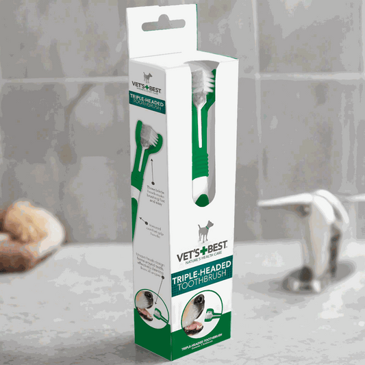 Textured grip handle on Vet’s Best dog toothbrush